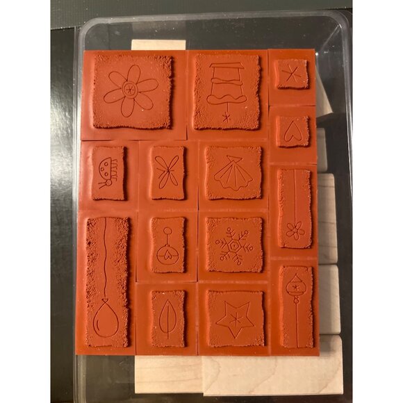 2003 Stampin Up! Stipple Celebrations wood mounted Rubber Stamp Set Of 14 - Picture 3 of 4